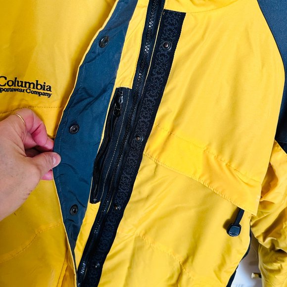 Columbia Y2K Womens L Ski Snowboard Jacket Yellow Black Liner Multi Pockets Zip - Picture 7 of 8